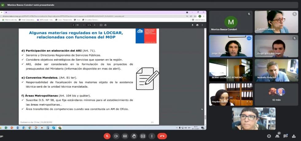 Subdere capacita al MOP sobre transferencias de competencias a gobiernos regionales